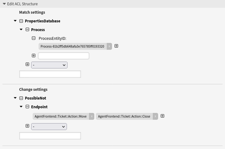 Disallow the ticket actions close and move for a certain process