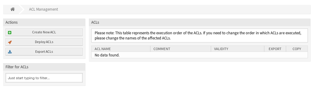 ACL kezelés képernyő