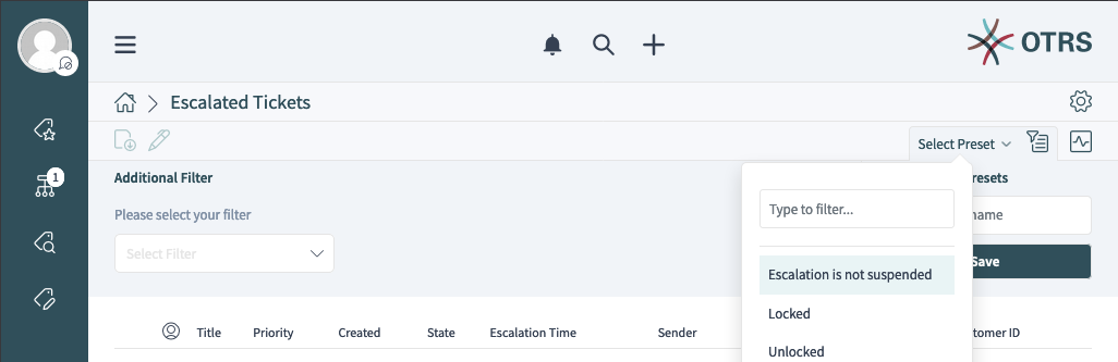 Filter Preset in Show Escalations / Escalated Tickets Screen