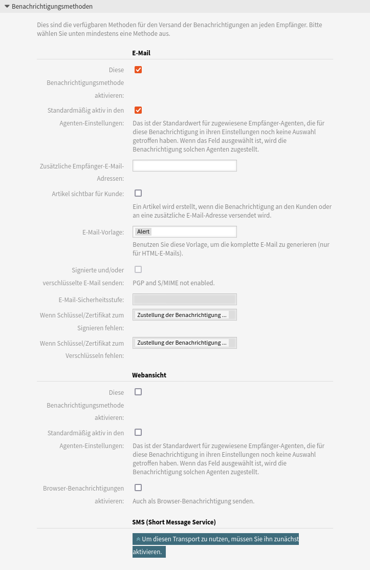 Terminbenachrichtigung-Einstellungen - Methoden