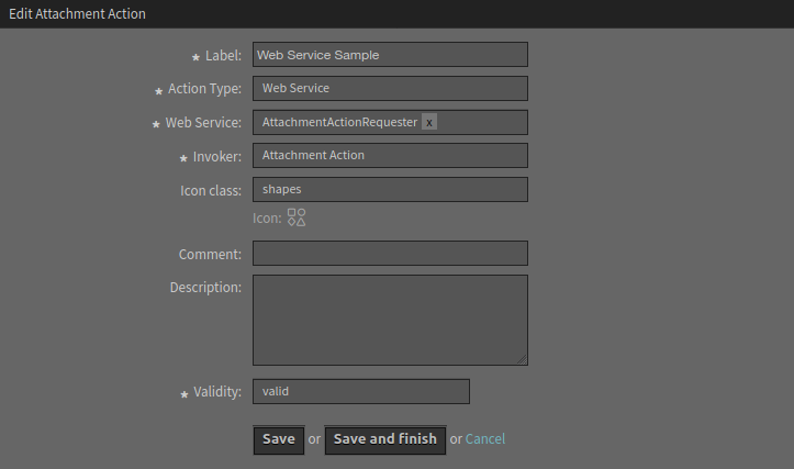 Edit Attachment Action Screen