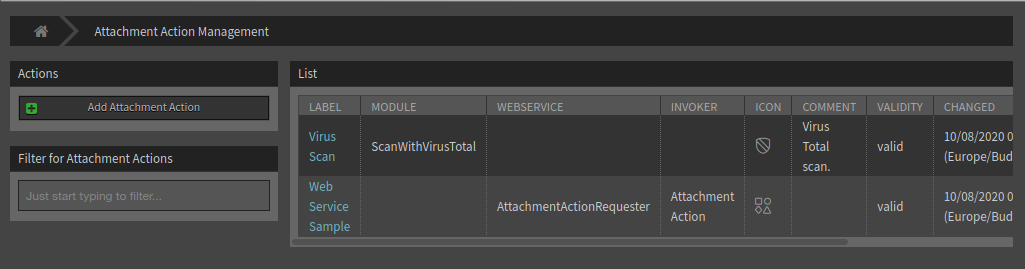 Attachment Action Management Screen