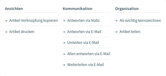 Aktionen in der Artikel-Detailansicht