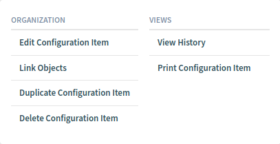 Aktionen in der Configuration Item-Detailansicht