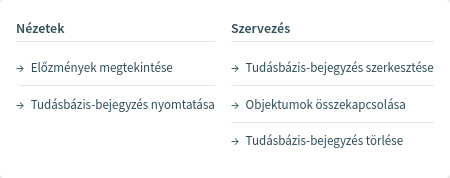 Tudásbázis-bejegyzés részletes nézetének műveletei