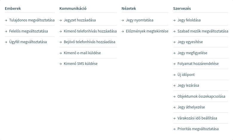 Jegy részletes nézetének műveletei