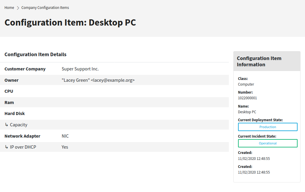 Configuration Intem Detailansicht