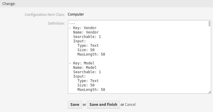 Configuration Item - Klassendefinition bearbeiten