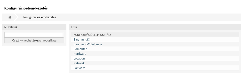 Konfigurációelem-menedzsment képernyő