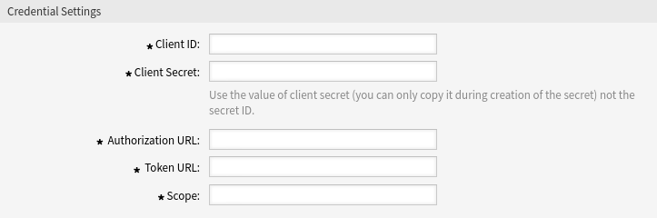 Ansicht „Einstellungen für Authorization Code Flow Credential“