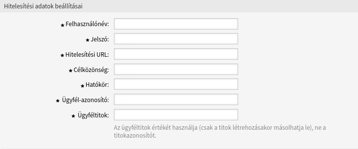 Erőforrás-tulajdonosi jelszó folyamat hitelesítési adatok beállításai képernyő