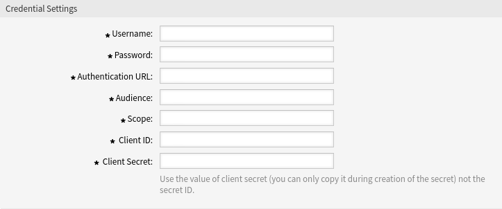 Einstellungen für „Resource Owner Password Flow Credential“