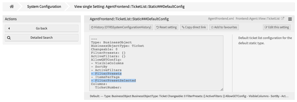 Screen Configuration with Defined Allowed Keys