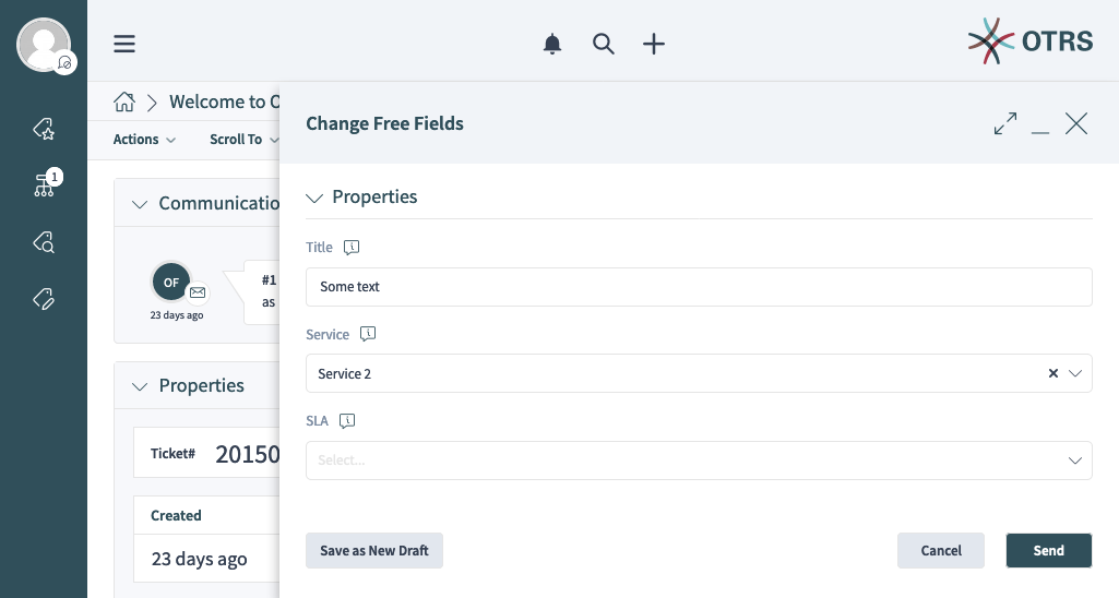 Pre-populated Title and Service Fields of the Change Free Fields Action