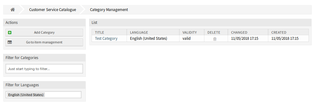 Category Management Screen