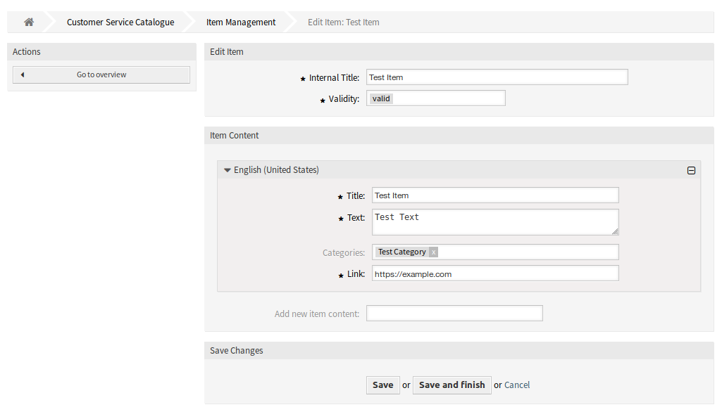 Item Management Screen