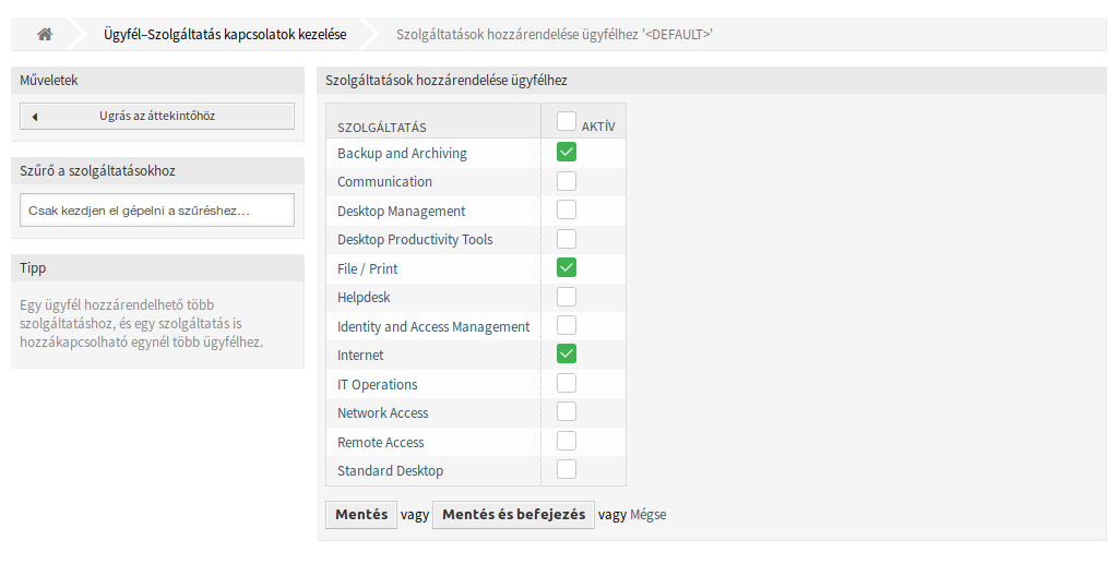 Allocate Services to Customer Screen