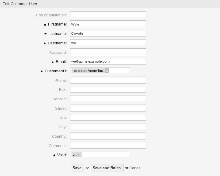 Edit Customer User Screen