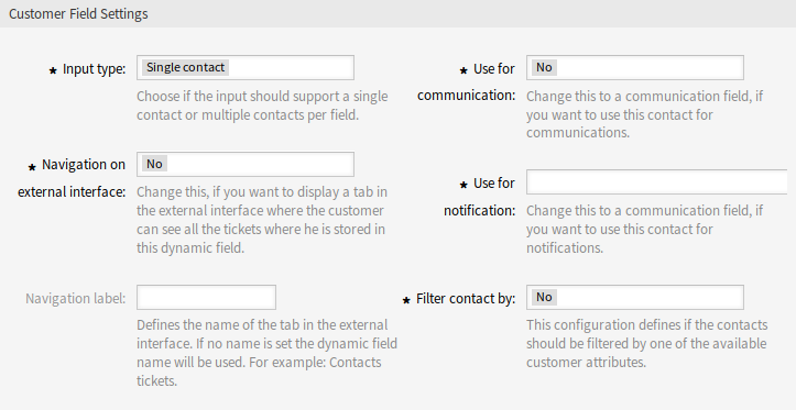 Customer Dynamic Field Settings