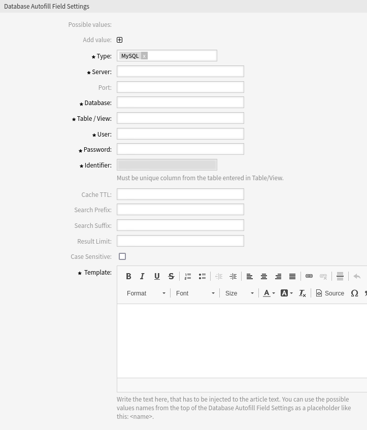 Database Autofill Dynamic Field Settings