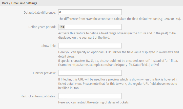 Date / Time Dynamic Field Settings