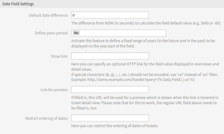 Date Dynamic Field Settings