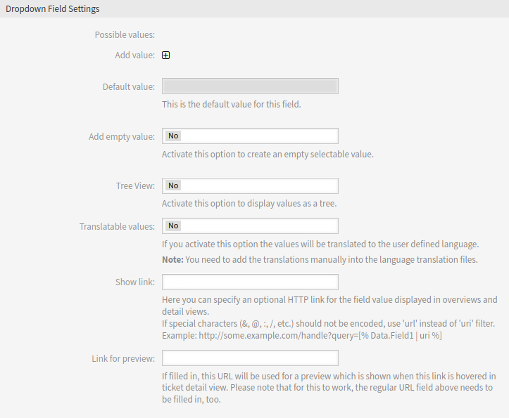 Dropdown Dynamic Field Settings