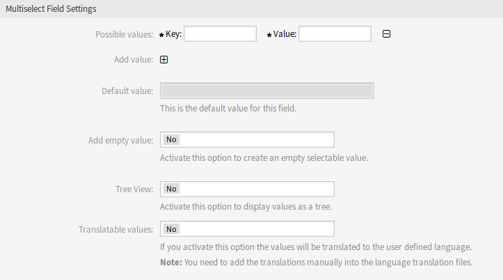 Multiselect Dynamic Field Settings