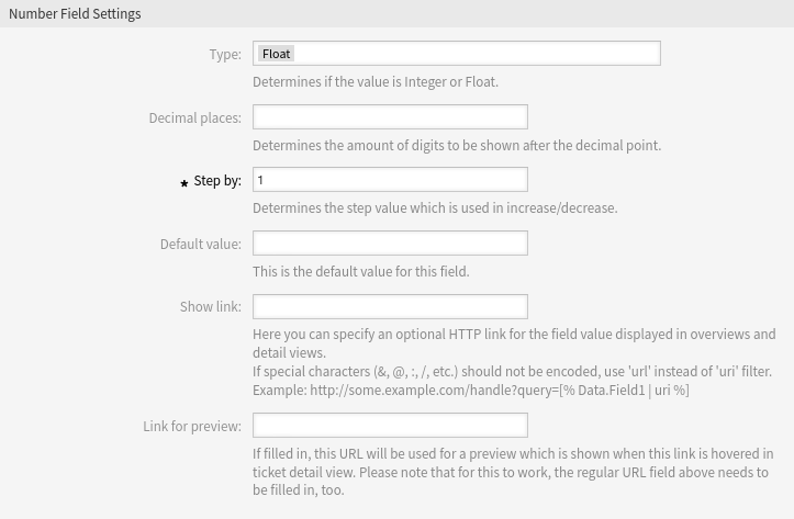 Number Dynamic Field Settings