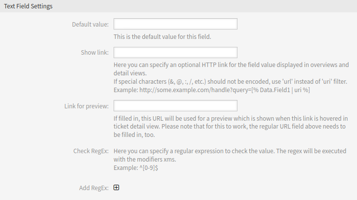 Text Dynamic Field Settings