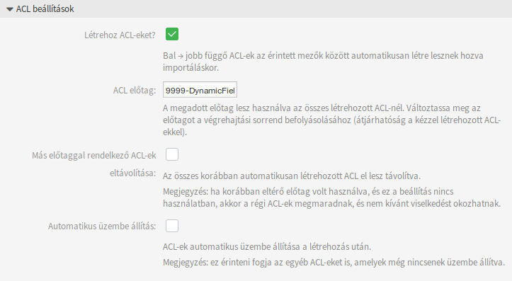 ACL beállítások felületi elem