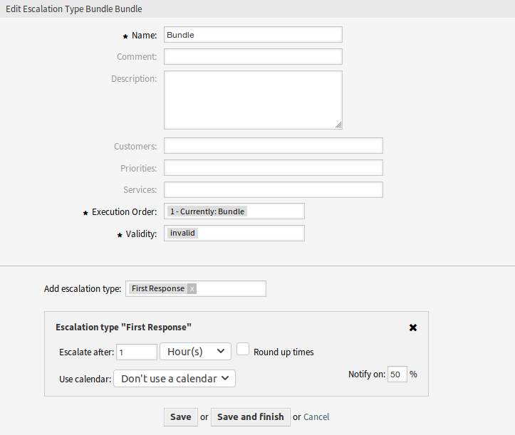 Edit Escalation Type Bundle Screen