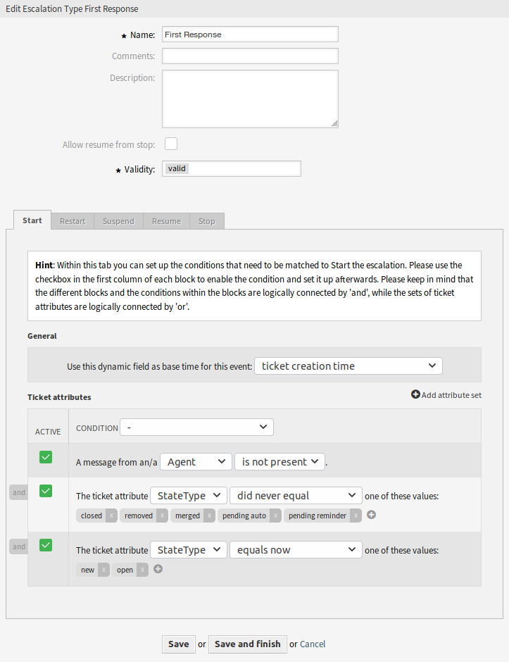 Edit Escalation Type Screen