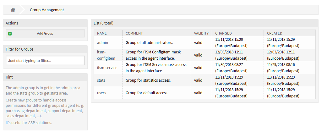 Group Management Screen