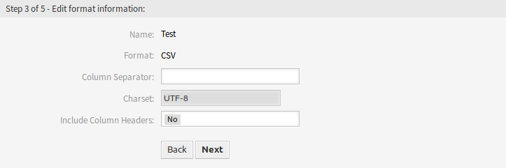 Edit Format Information Screen