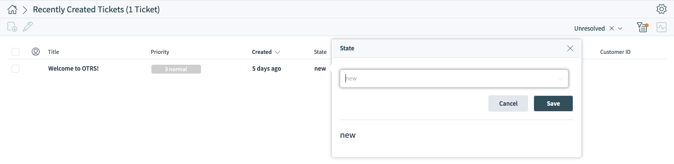 Ticket State Inline Editing in Business Object List