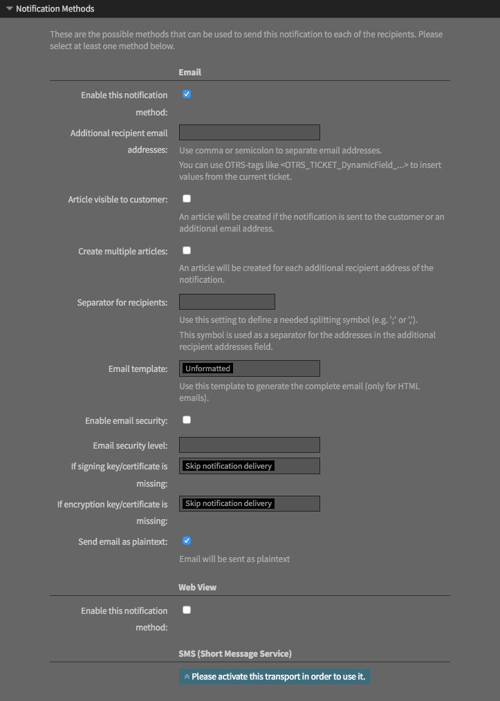 Notification Methods Section