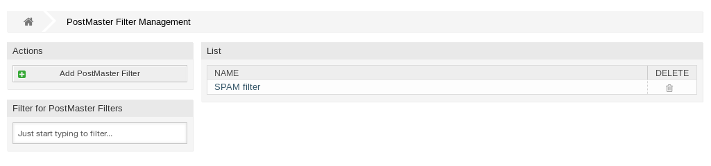 Postmaster Filter Management Screen