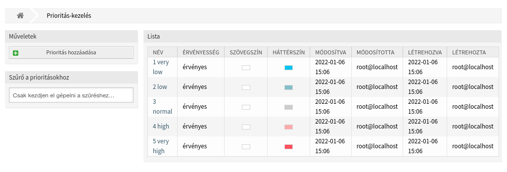 Prioritás-kezelés képernyő