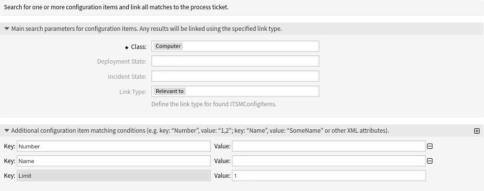 A LinkWithITSMConfigItem folyamatkezelés-modul