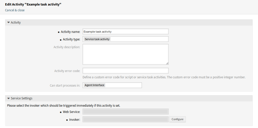 Service Task Activity Window