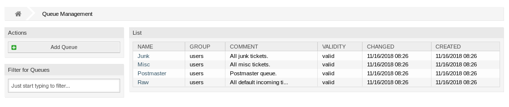 Queue Management Screen