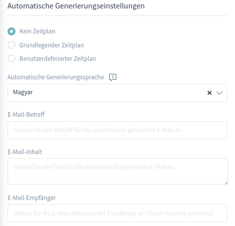 Automatische Generierungseinstellungen