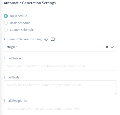 Automatic Generation Settings