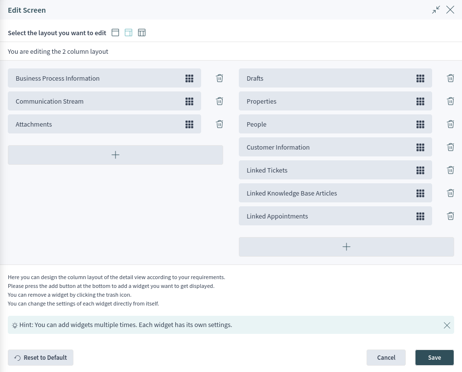 Screen Configuration For Two-column Layout