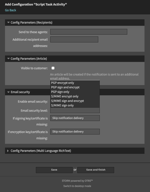 Fenster zur Konfiguration der Script-Task-Aktivität