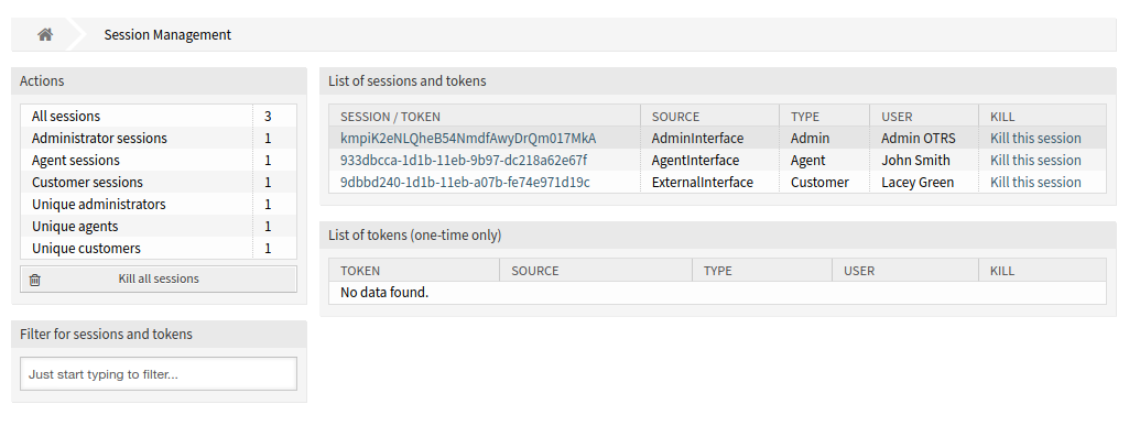 Session Management Screen