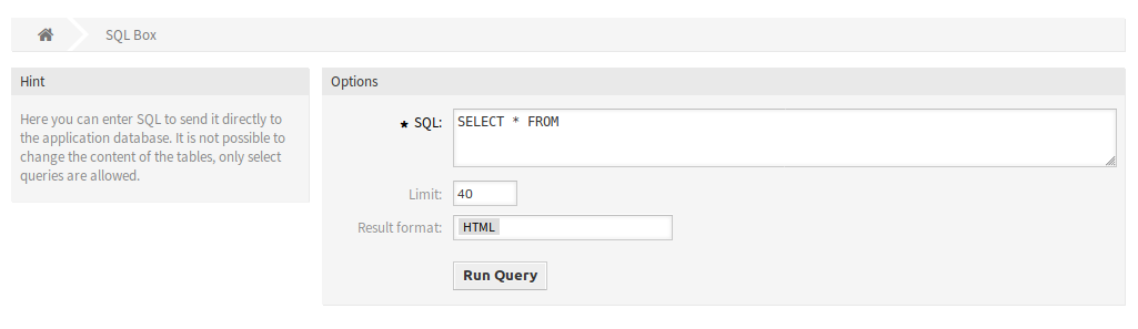 SQL Box Screen