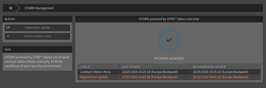 STORM Management Screen