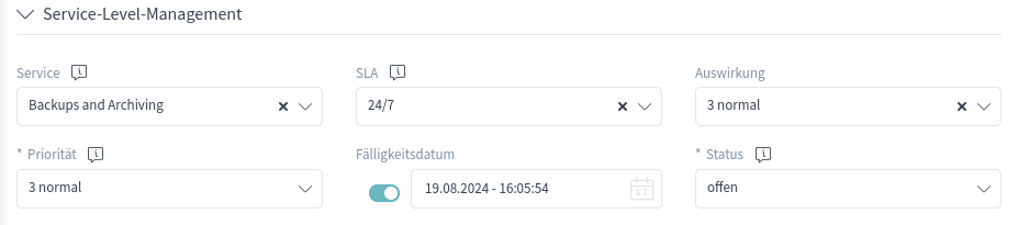 Priorität und Status auswählen